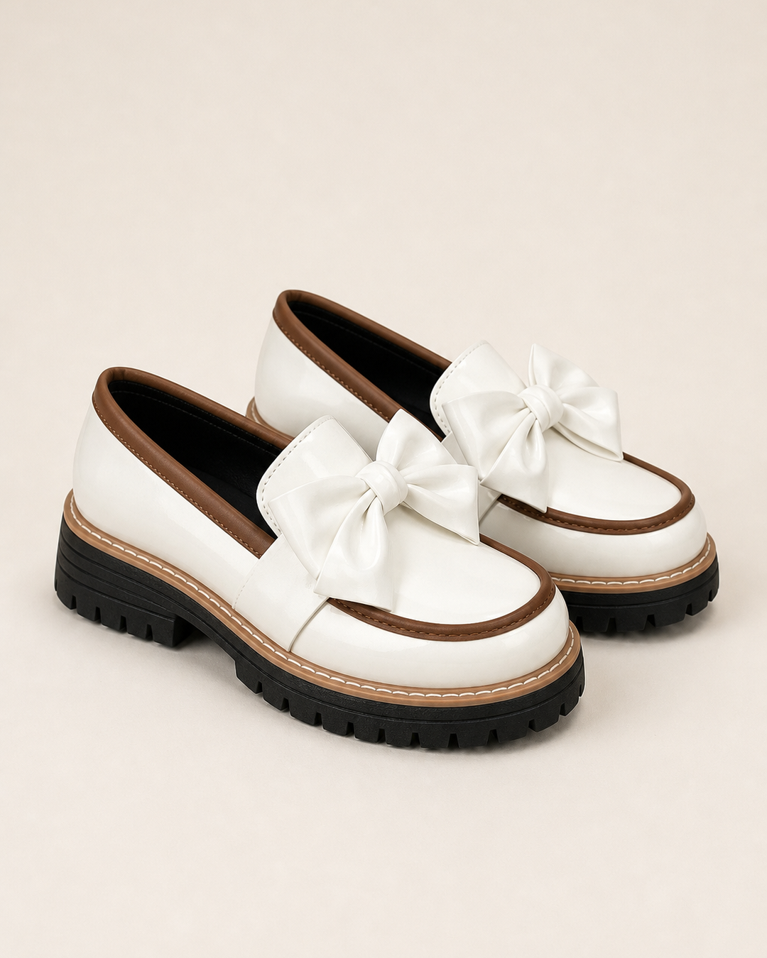 Mocassins à Plateforme et Nœud – Blanc