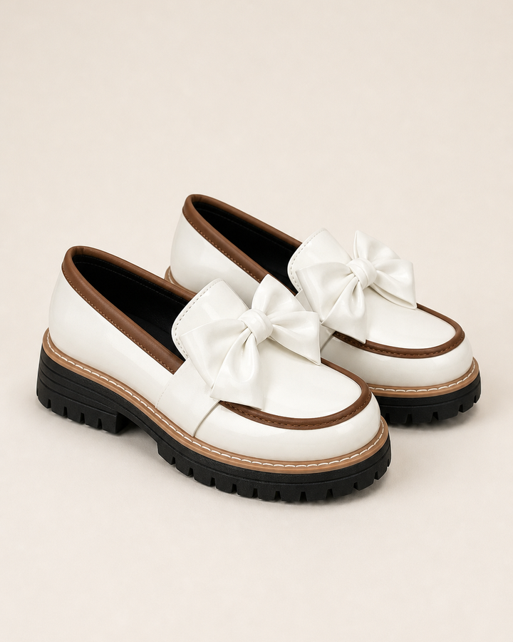 Mocassins à Plateforme et Nœud – Blanc