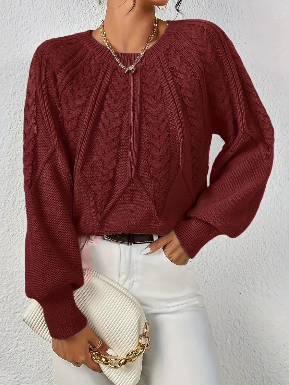 Pull élégant à manches ballon – Rouge