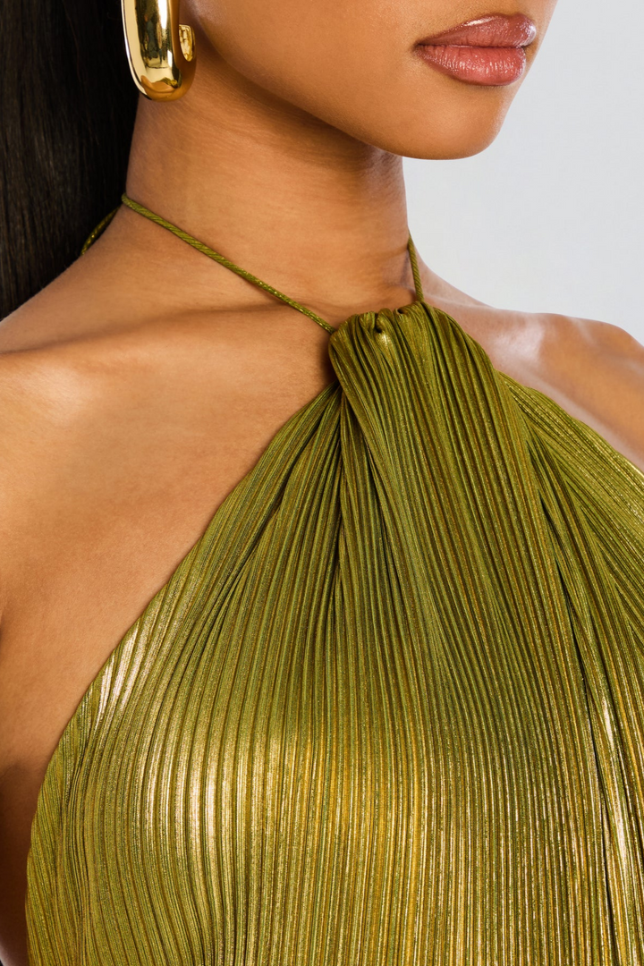 Robe de Soirée Plissée Verte