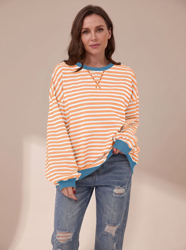 Sweat Ample à Rayures Rétro – Orange
