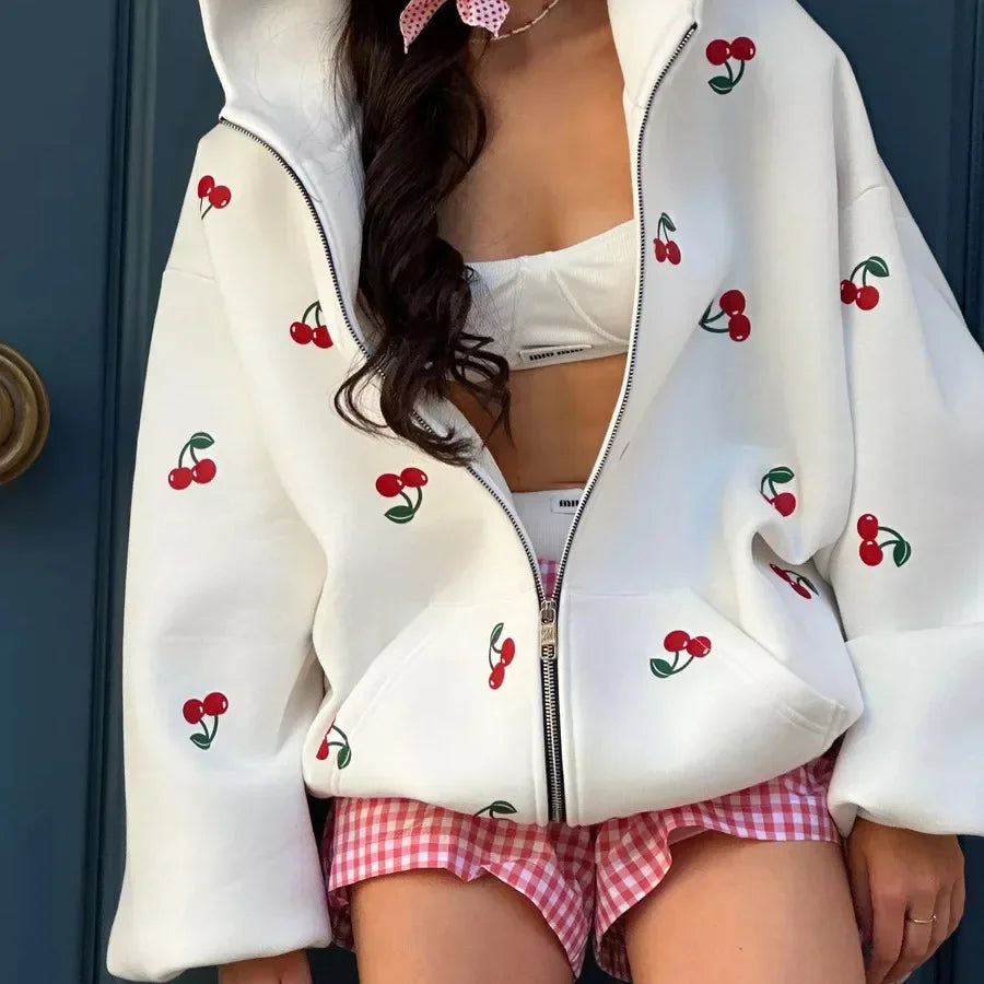 Veste à Capuche et Motif Cerise
