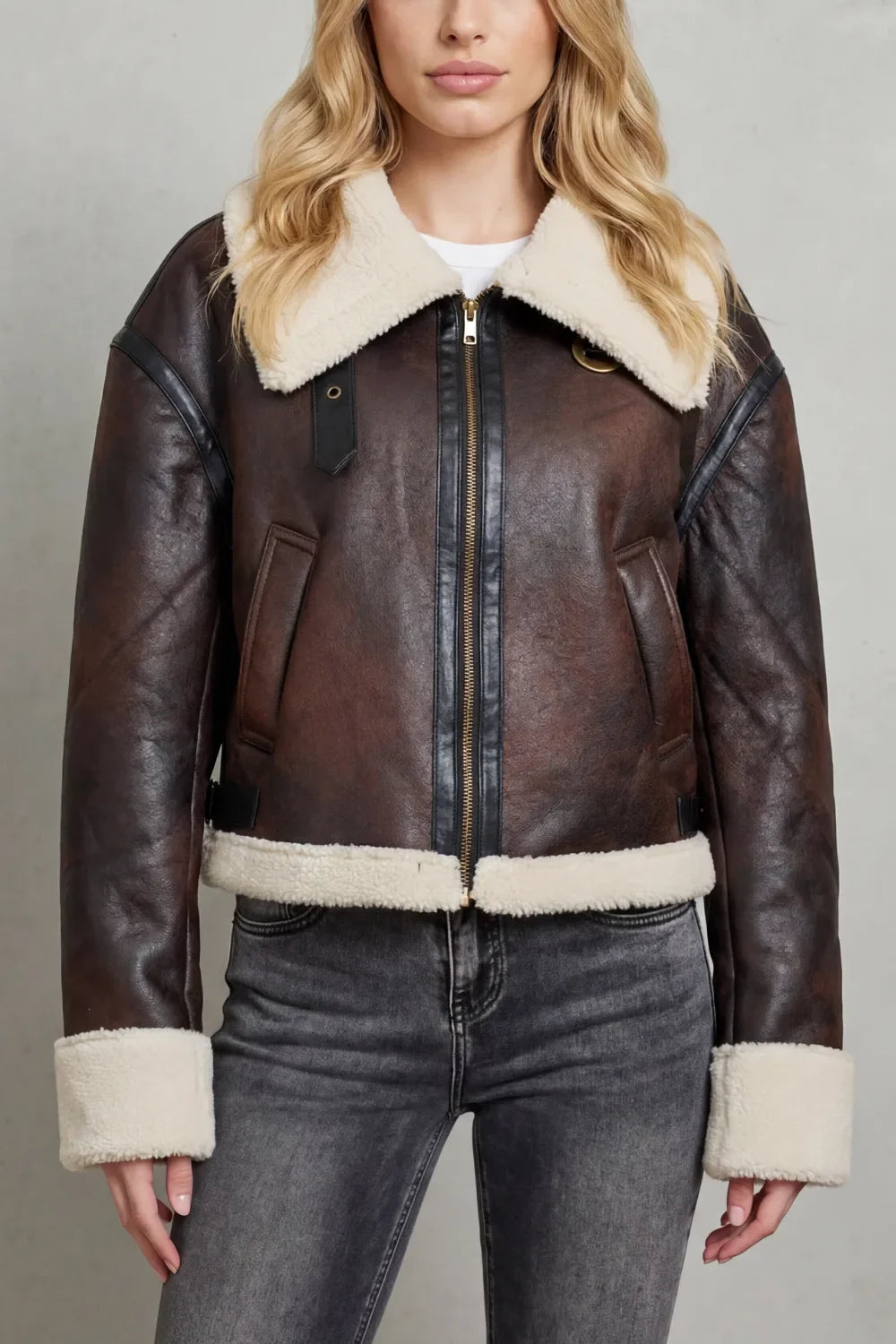 Veste Bombardier à Col Doux – Marron