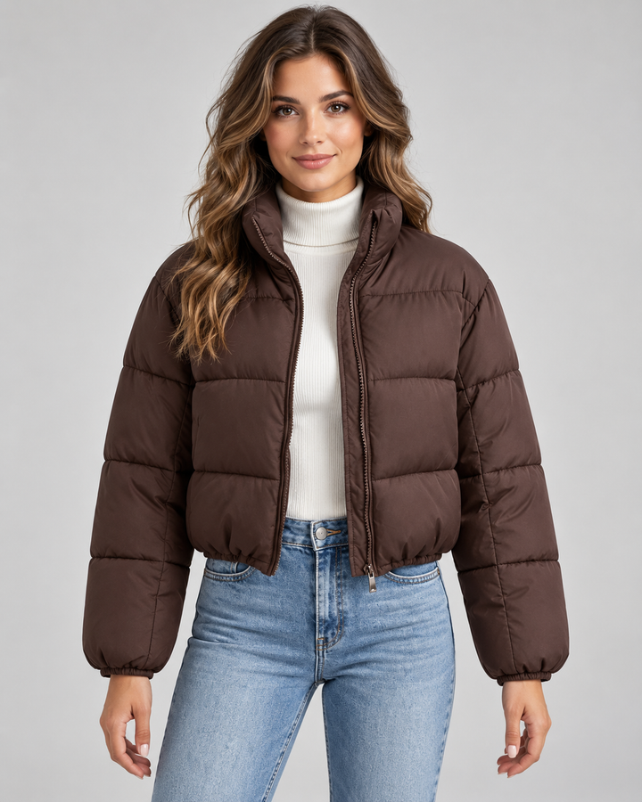 Veste Courte Matelassée Marron – Marron