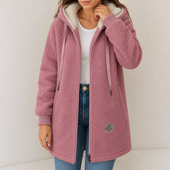 Veste douillette zippée à capuche – Rose