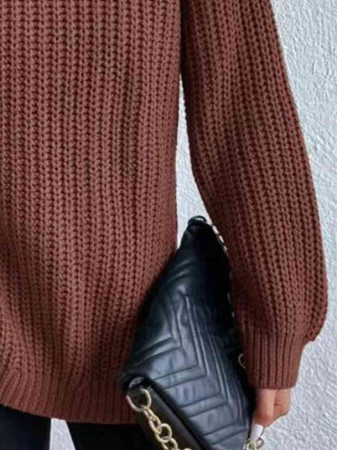 Pull Fendu À Col Roulé En Maille Côtelée Pour Femmes – Tricot Chic Automne/Hiver