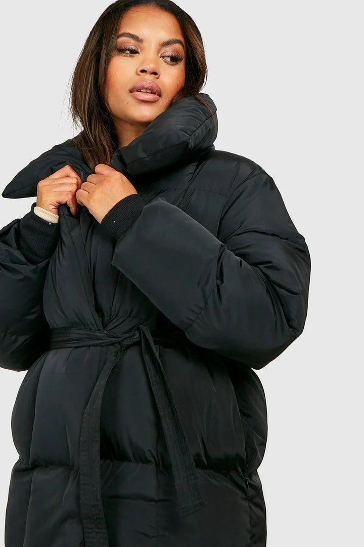 Doudoune Courte Ceinturée | Col Oversize | Élégance & Chaleur