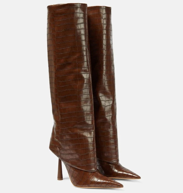 Bottes Hautes Femme Pointues En Cuir – Design Élégant Et Intemporel Pour La Saison Automne Hiver