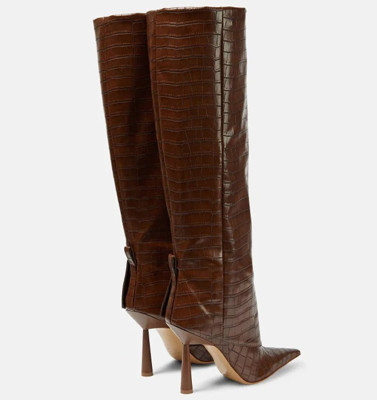Bottes Hautes Femme Pointues En Cuir – Design Élégant Et Intemporel Pour La Saison Automne Hiver