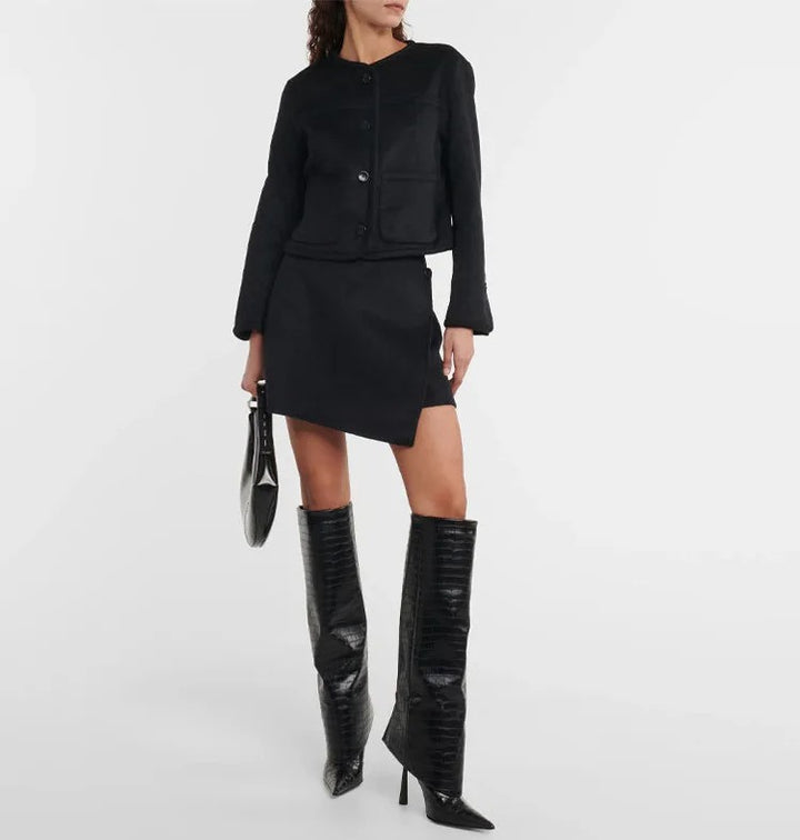 Bottes Hautes Femme Pointues En Cuir – Design Élégant Et Intemporel Pour La Saison Automne Hiver