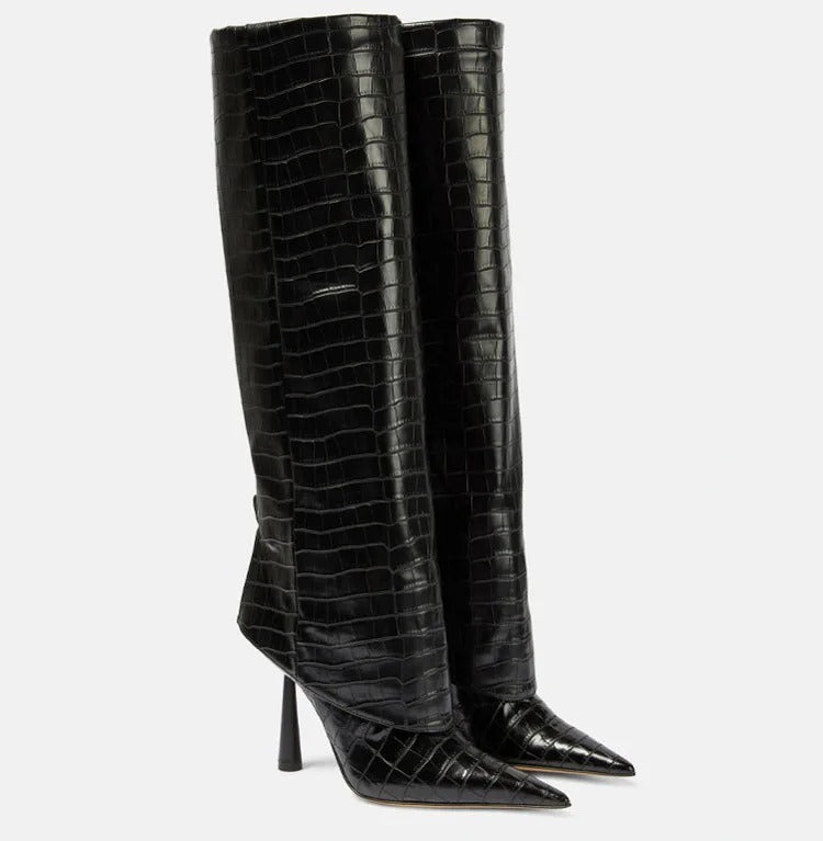 Bottes Hautes Femme Pointues En Cuir – Design Élégant Et Intemporel Pour La Saison Automne Hiver