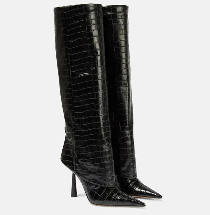 Bottes Hautes Femme Pointues En Cuir – Design Élégant Et Intemporel Pour La Saison Automne Hiver