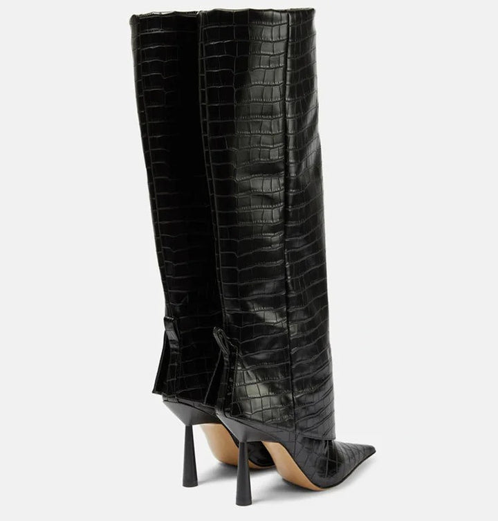 Bottes Hautes Femme Pointues En Cuir – Design Élégant Et Intemporel Pour La Saison Automne Hiver