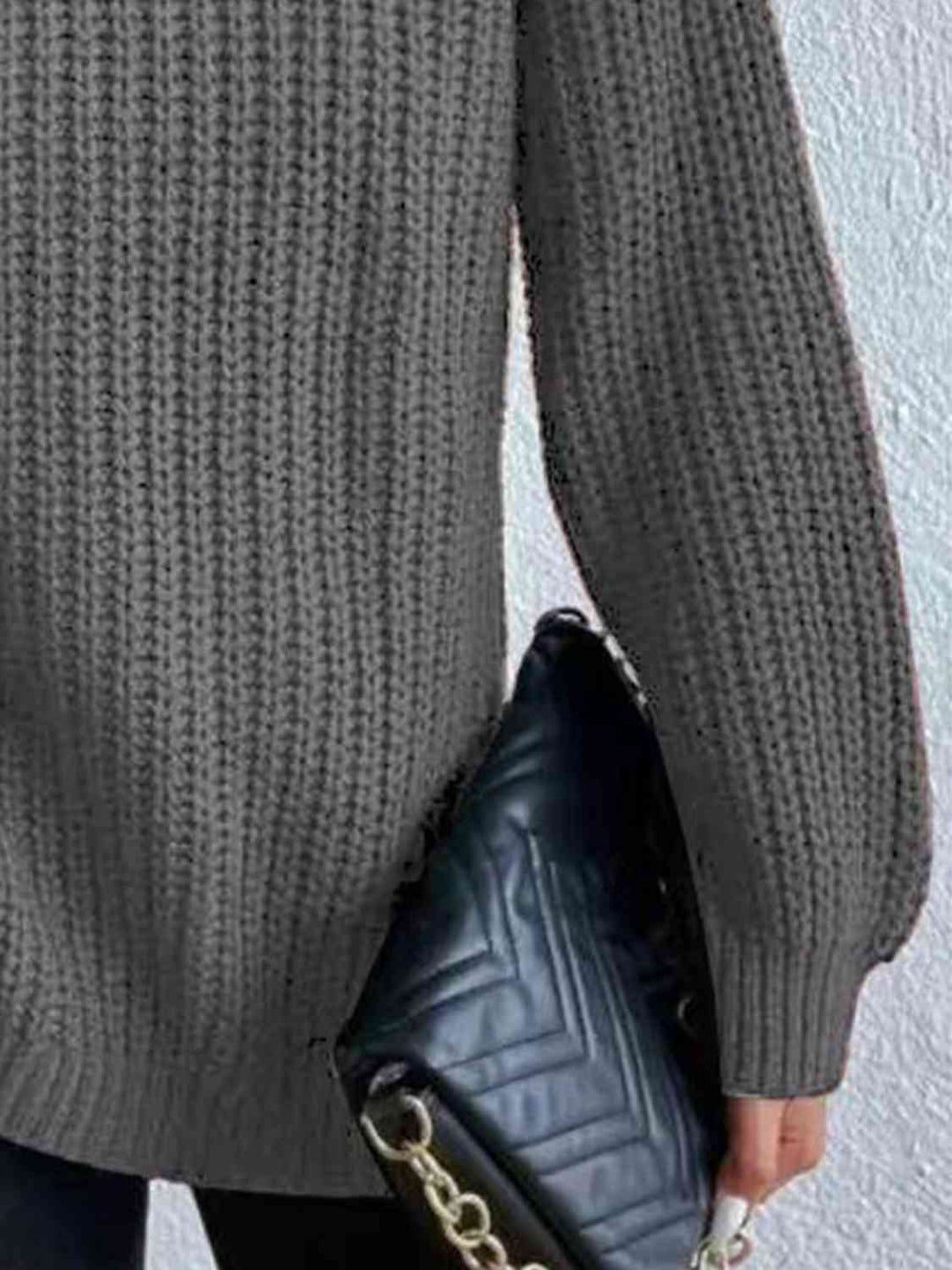Pull Fendu À Col Roulé En Maille Côtelée Pour Femmes – Tricot Chic Automne/Hiver