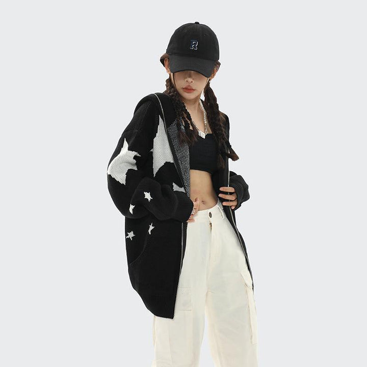 Hoodie oversize femme à motifs étoiles – tricot – confort décontracté