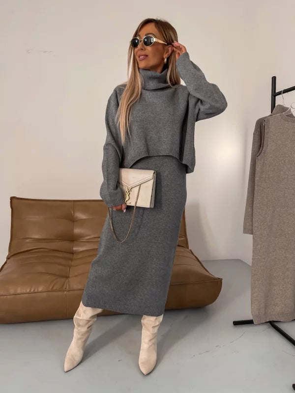 Ensemble Robe en Maille et Pull Court | Élégant et Confortable | Look Moderne