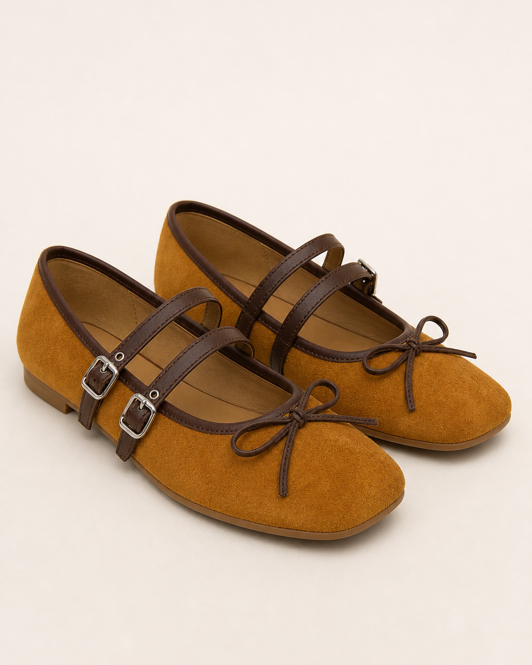 Ballerines Plates à Double Bride – Caramel