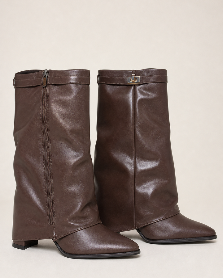 Bottes Hautes à Fermoir Élégant – Marron Foncé