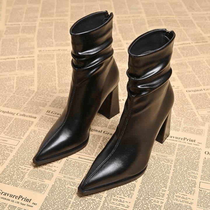 Bottines Plissées à Talon Bloc – Noir