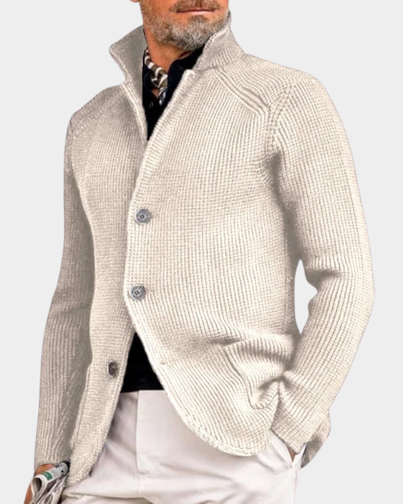 Cardigan Côtelé à Col Montant – Beige