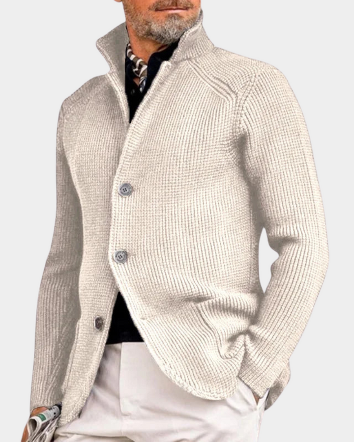 Cardigan Côtelé à Col Montant – Beige