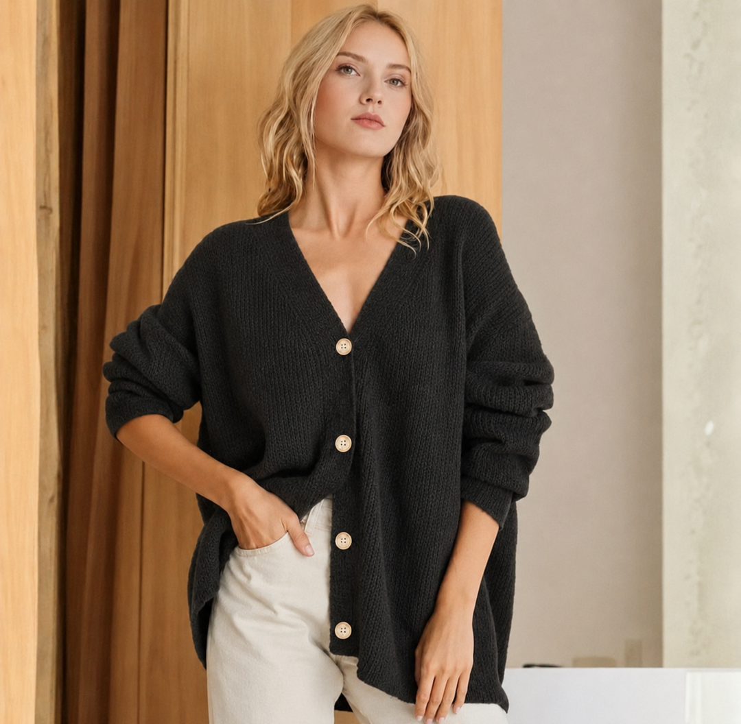 Cardigan Douillet à Coupe Ample – Noir
