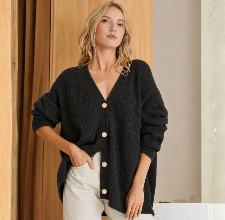 Cardigan Douillet à Coupe Ample – Noir