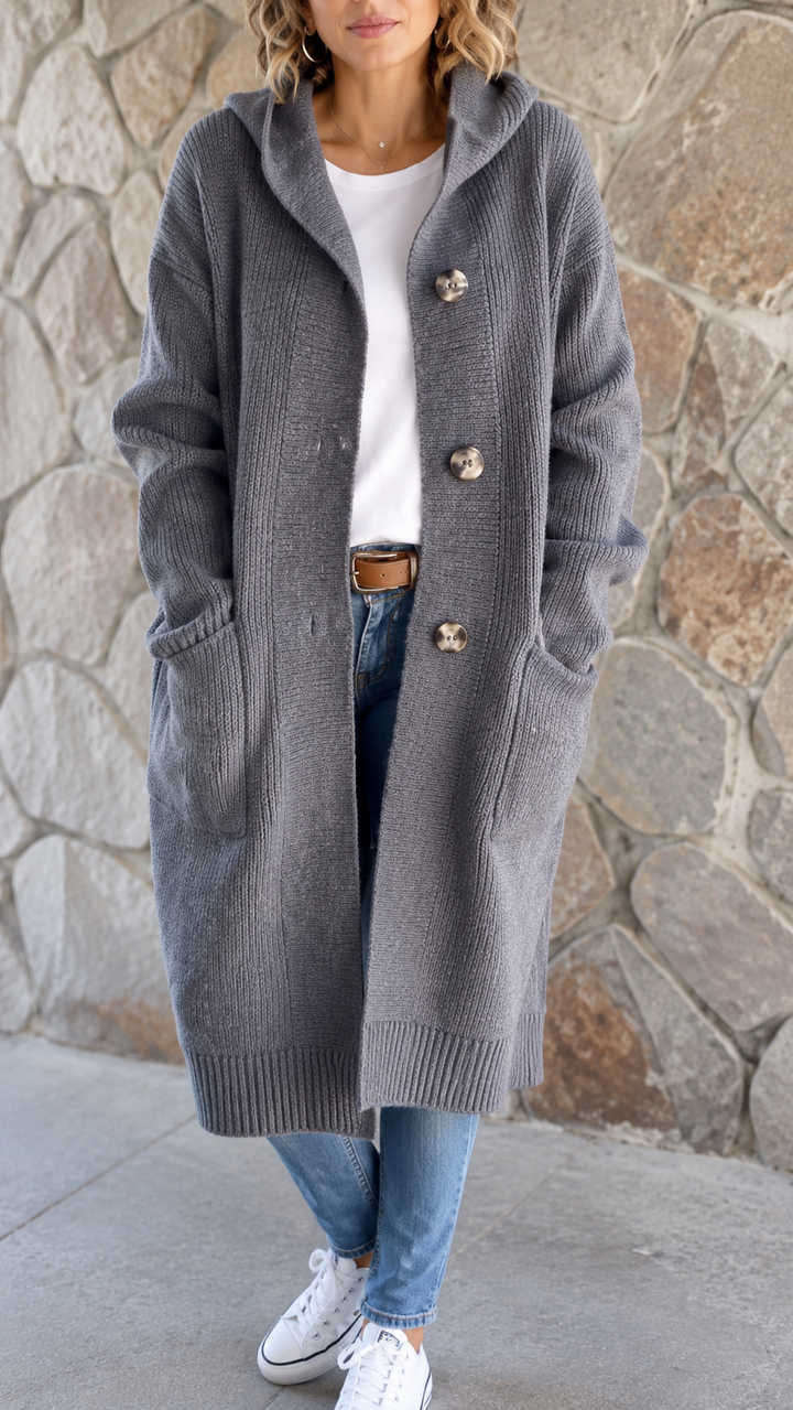 Cardigan long à capuche – Gris