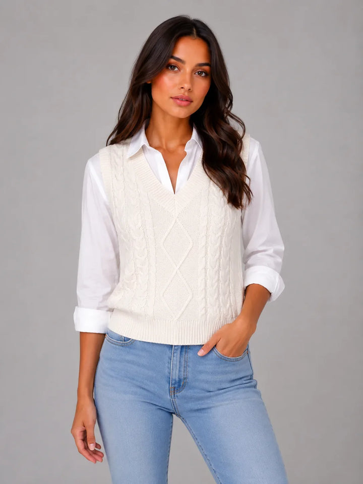 Cardigan sans Manches Torsadé – Ivoire