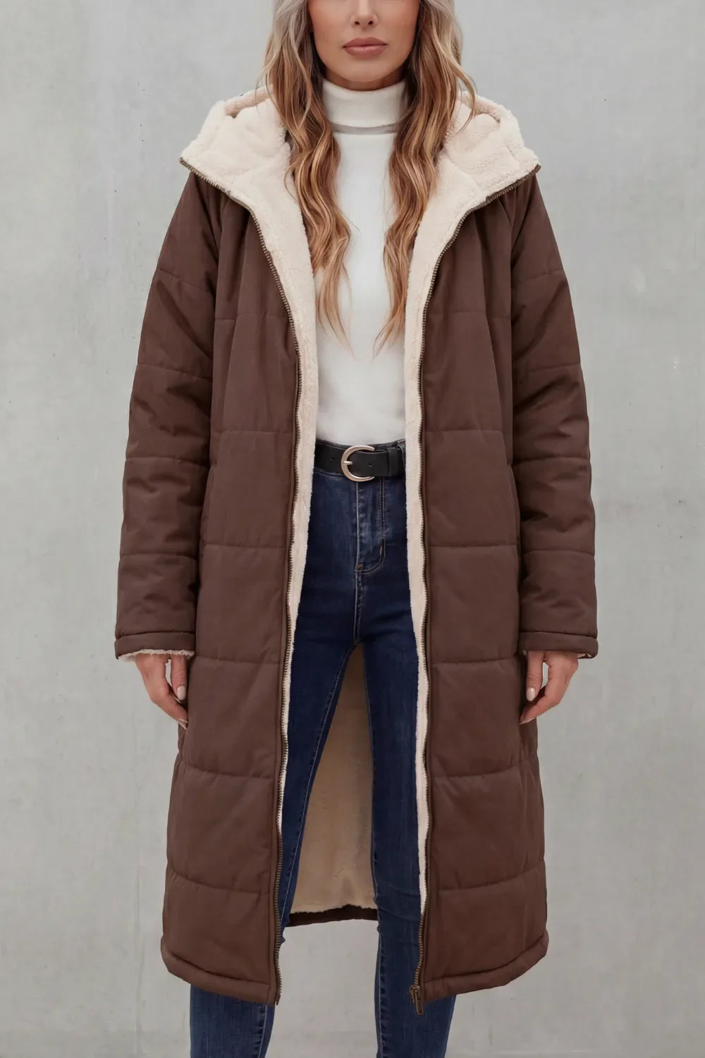 Manteau Long et Chaud à Capuche – Marron
