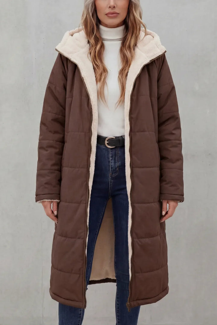 Manteau Long et Chaud à Capuche – Marron