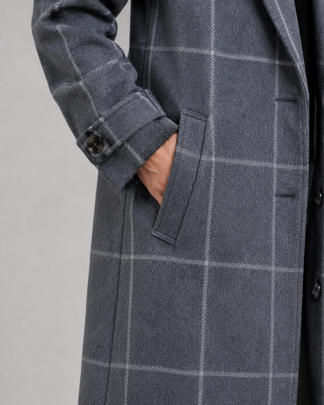 Manteau Long Structuré à Carreaux