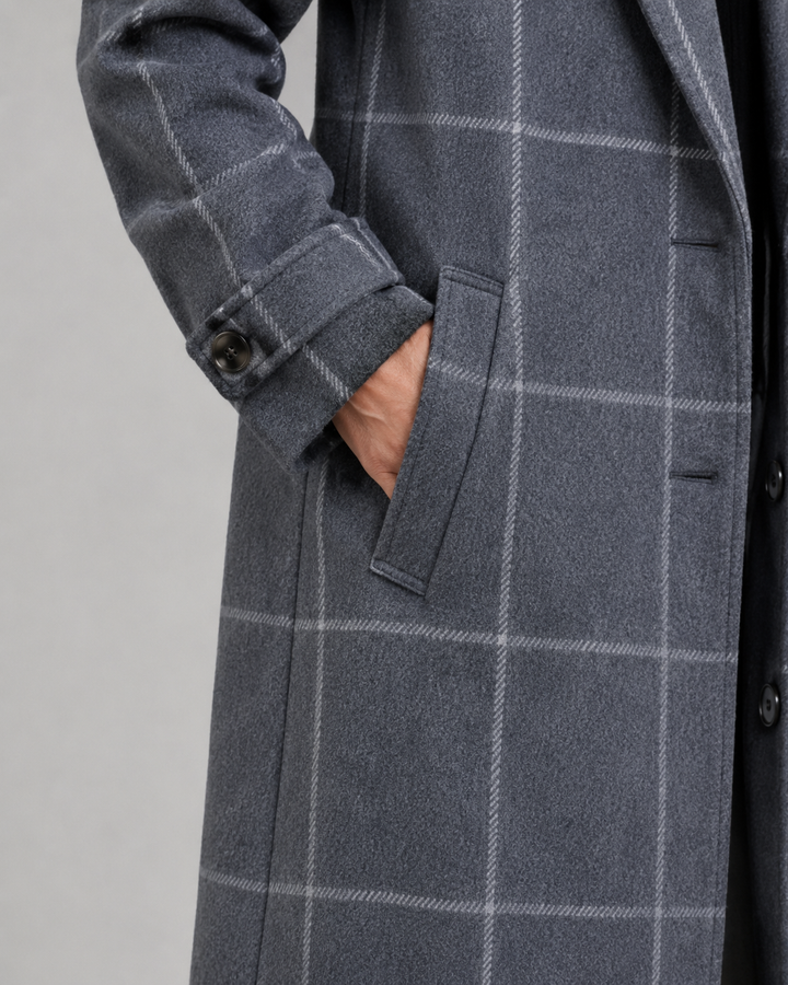 Manteau Long Structuré à Carreaux