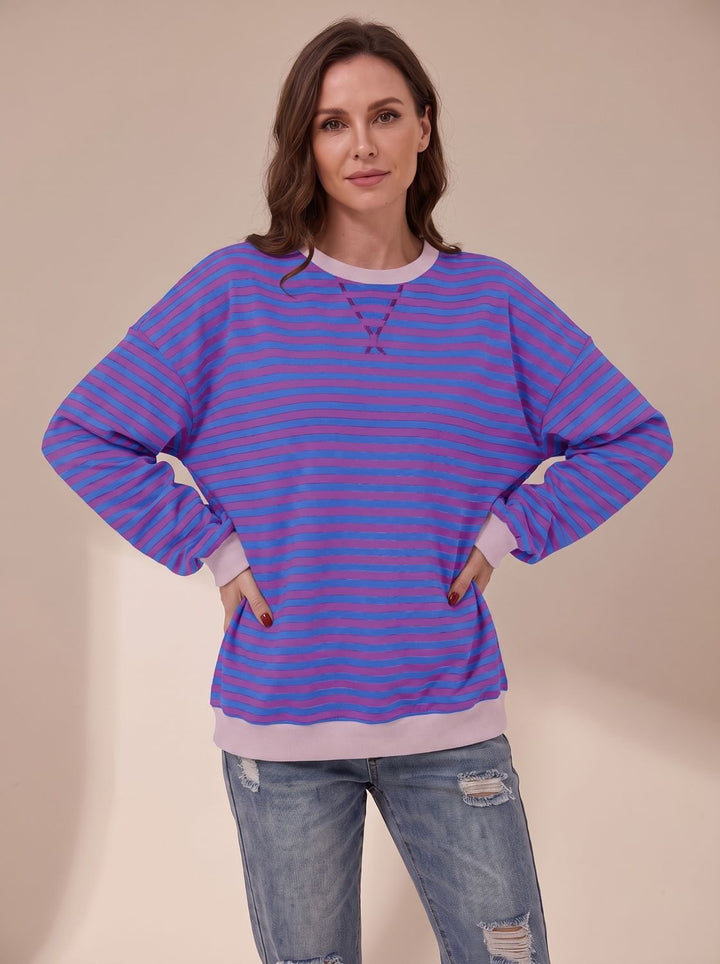 Sweat Ample à Rayures Rétro – Violet