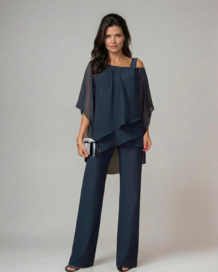 Ensemble Élégant Épaule Dénudée – Bleu Marine