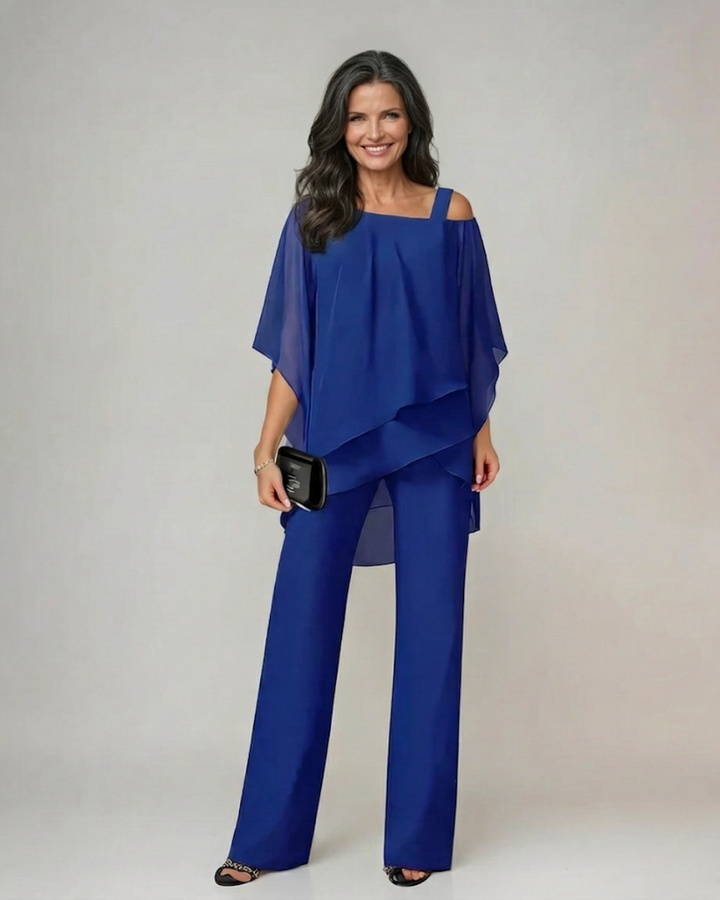 Ensemble Élégant Épaule Dénudée – Bleu