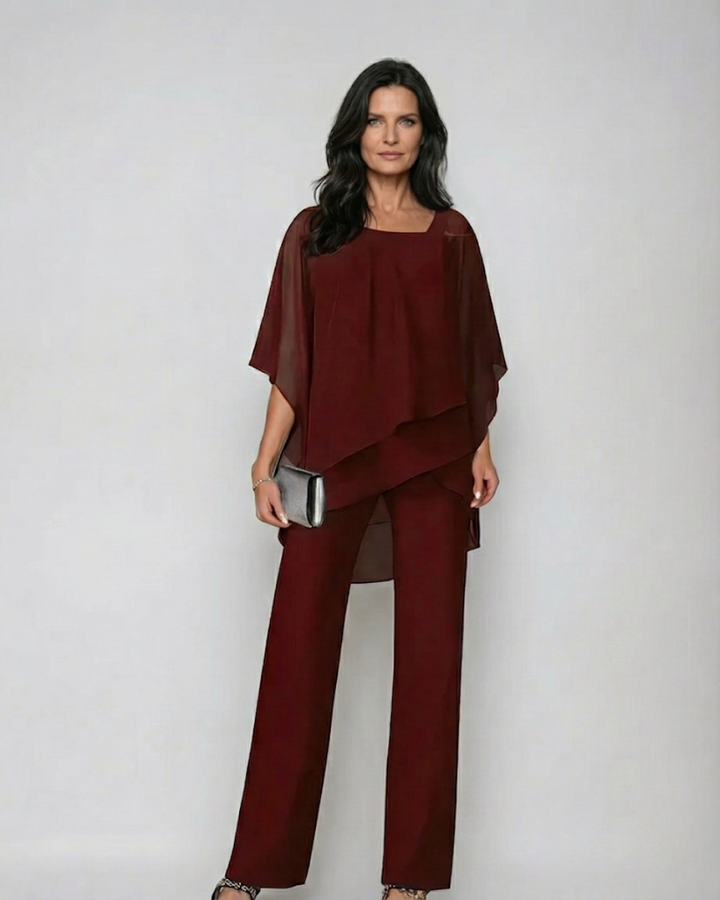 Ensemble Élégant Épaule Dénudée – Rouge