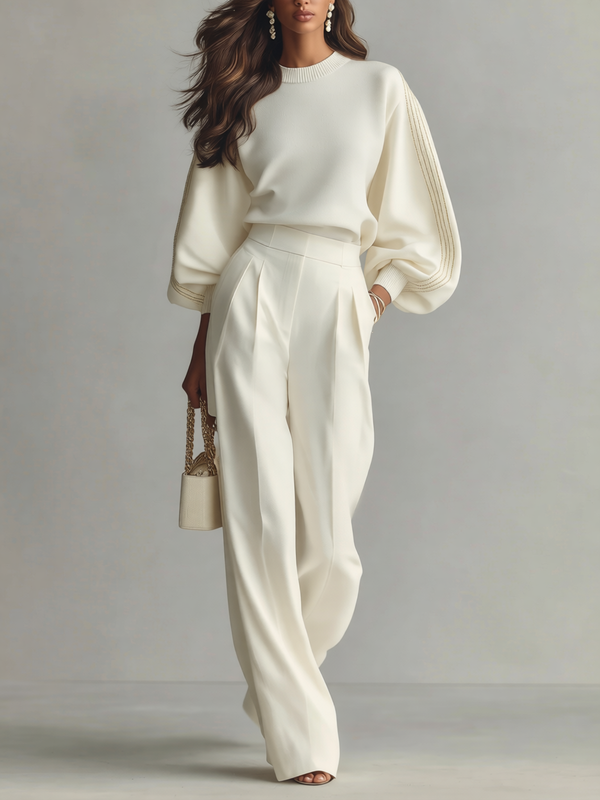 Ensemble Pantalon Élégant Ivoire – Ivoire