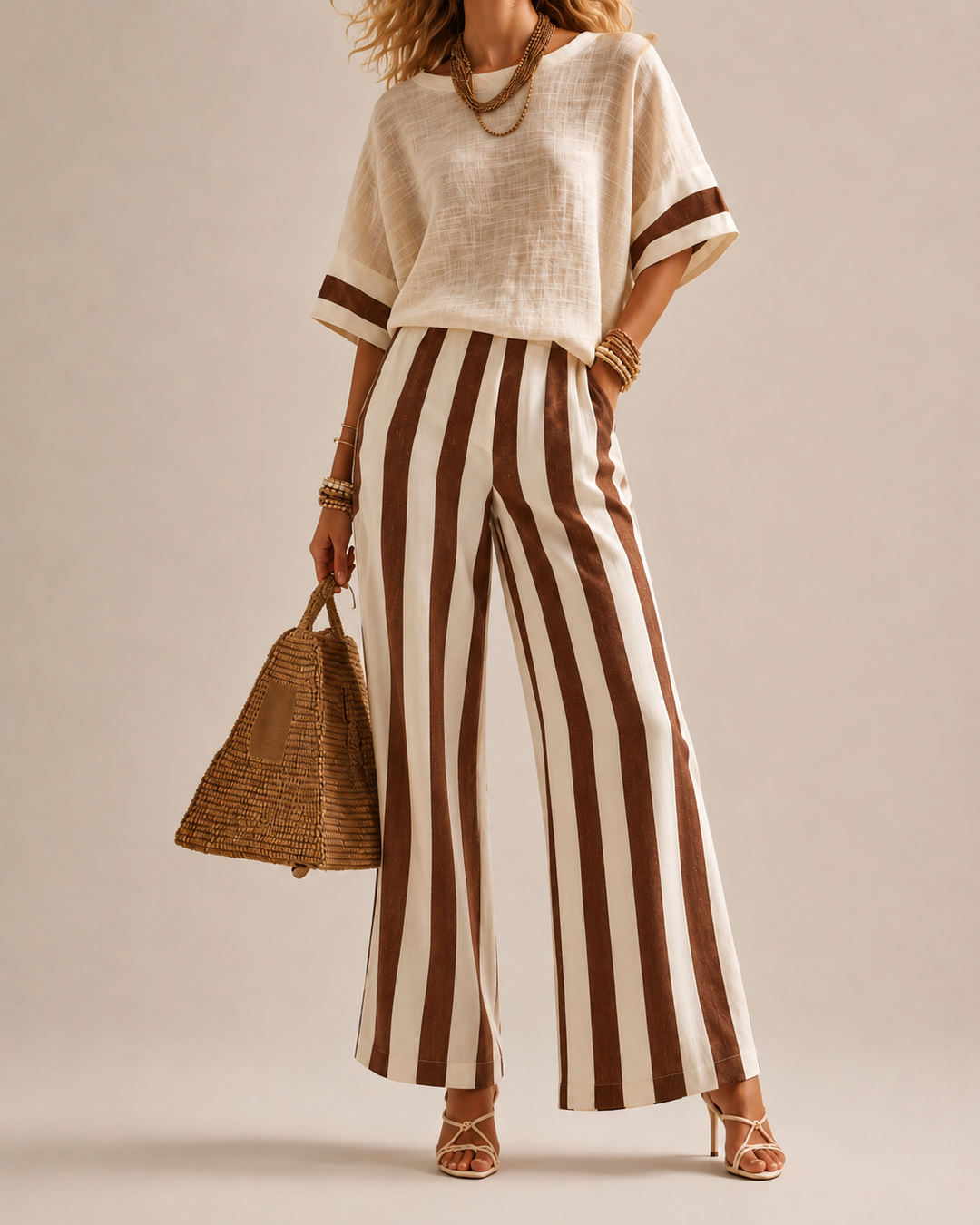 Ensemble Pantalon Large Coordonné – Marron