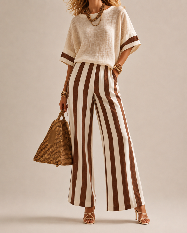 Ensemble Pantalon Large Coordonné – Marron