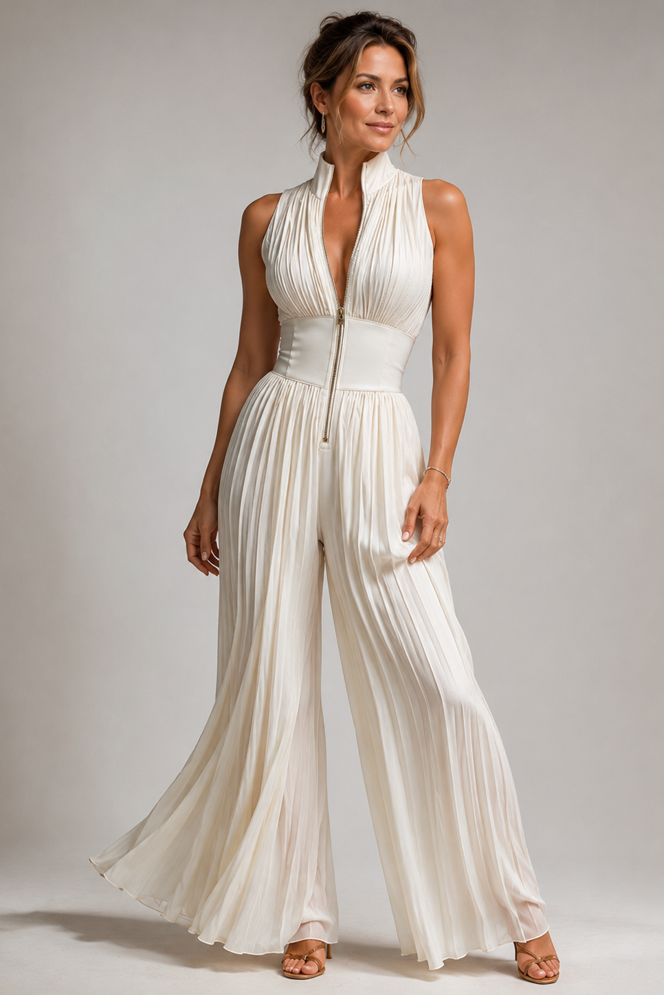 Ensemble Pantalon Plissé Fleuri – Crème