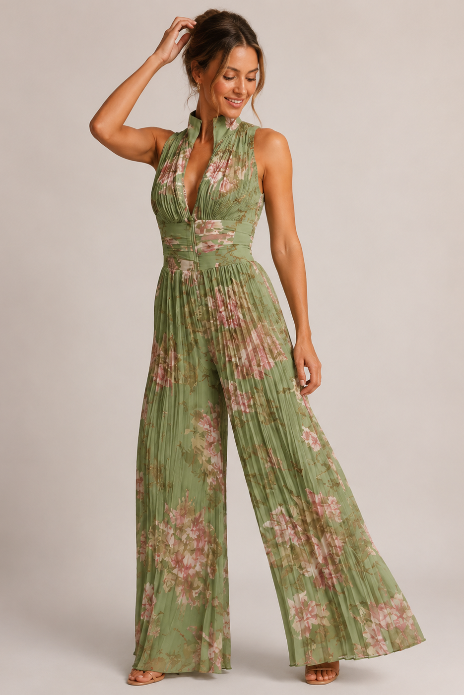Ensemble Pantalon Plissé Fleuri