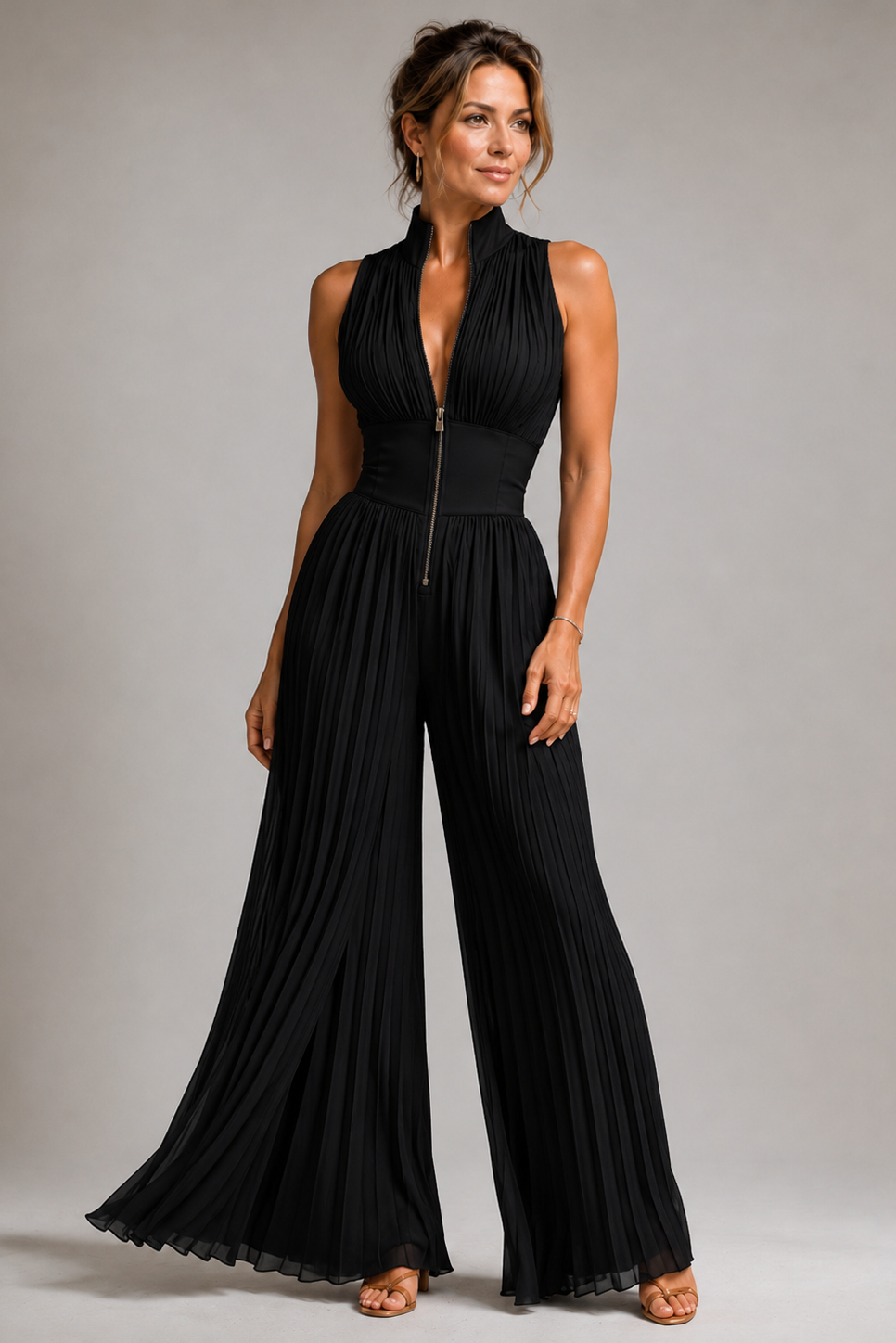 Ensemble Pantalon Plissé Fleuri – Noir