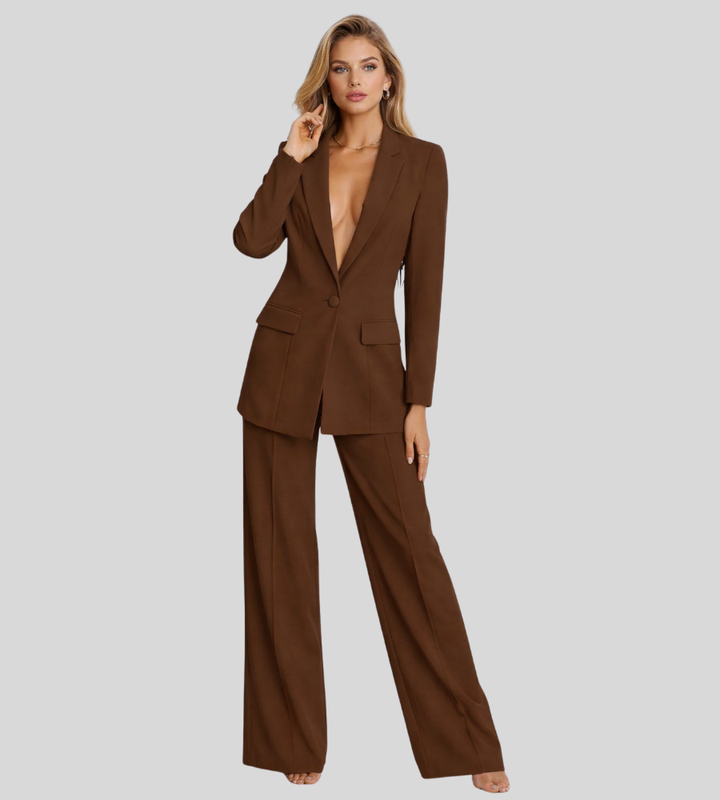 Ensemble Tailleur Pantalon Large – Marron
