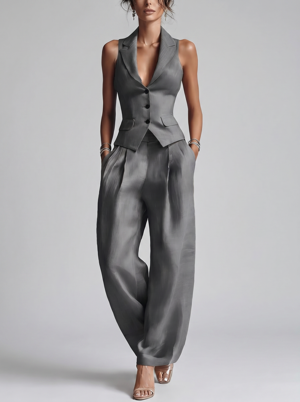 Ensemble Tailleur Sans Manches – Gris