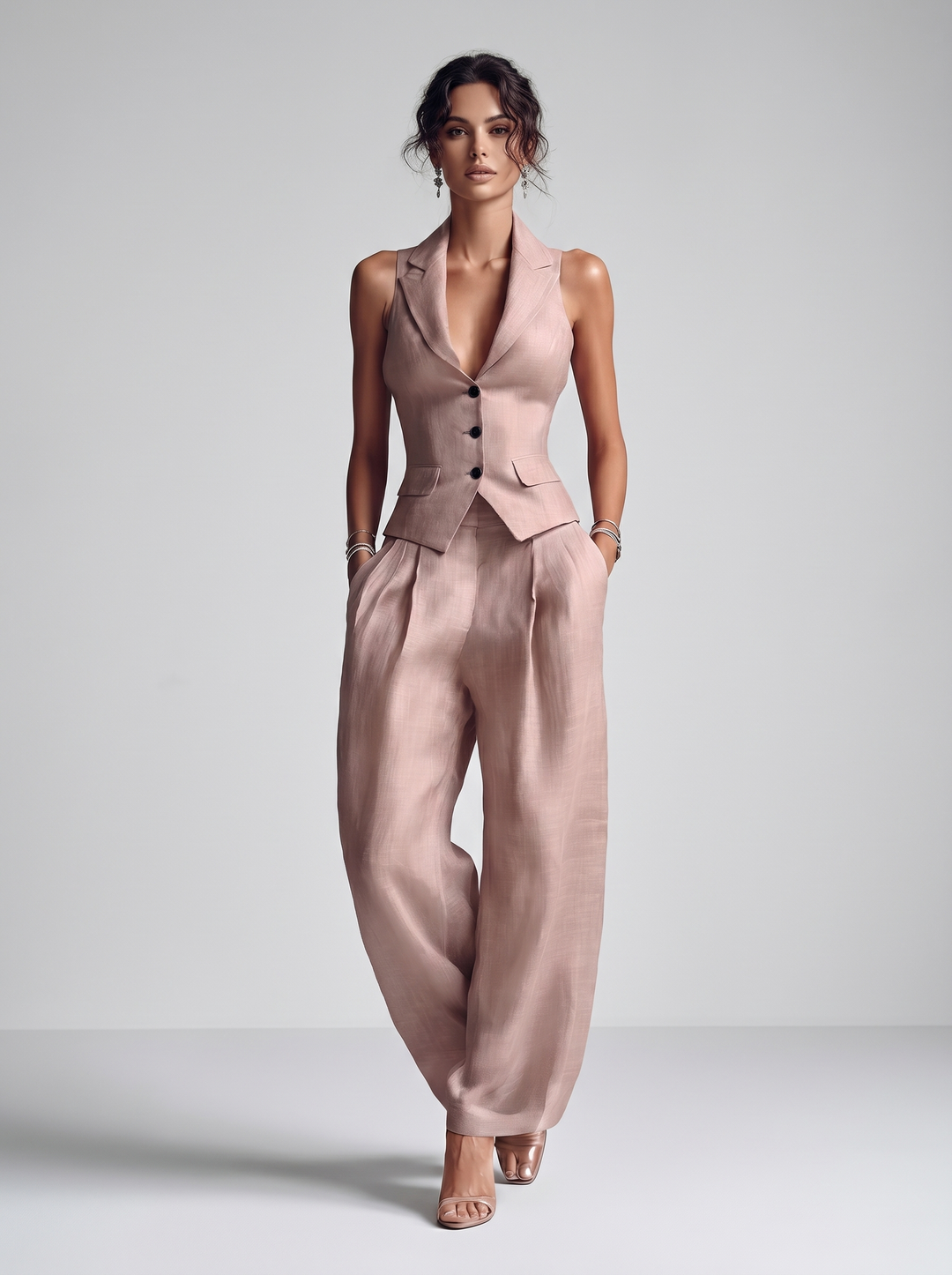 Ensemble Tailleur Sans Manches – Rose