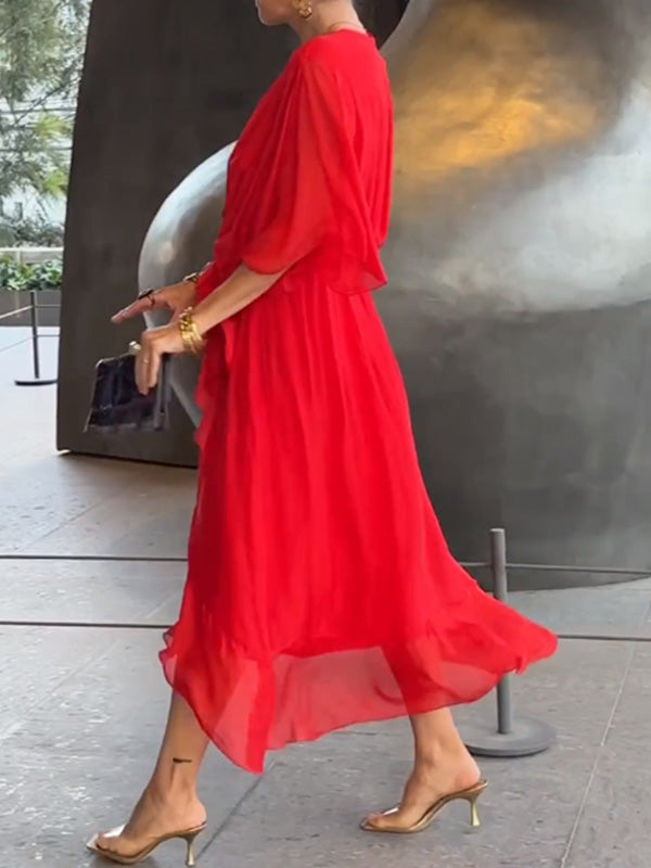 Enid | Robe en chiffon fluide avec manches amples pour femmes