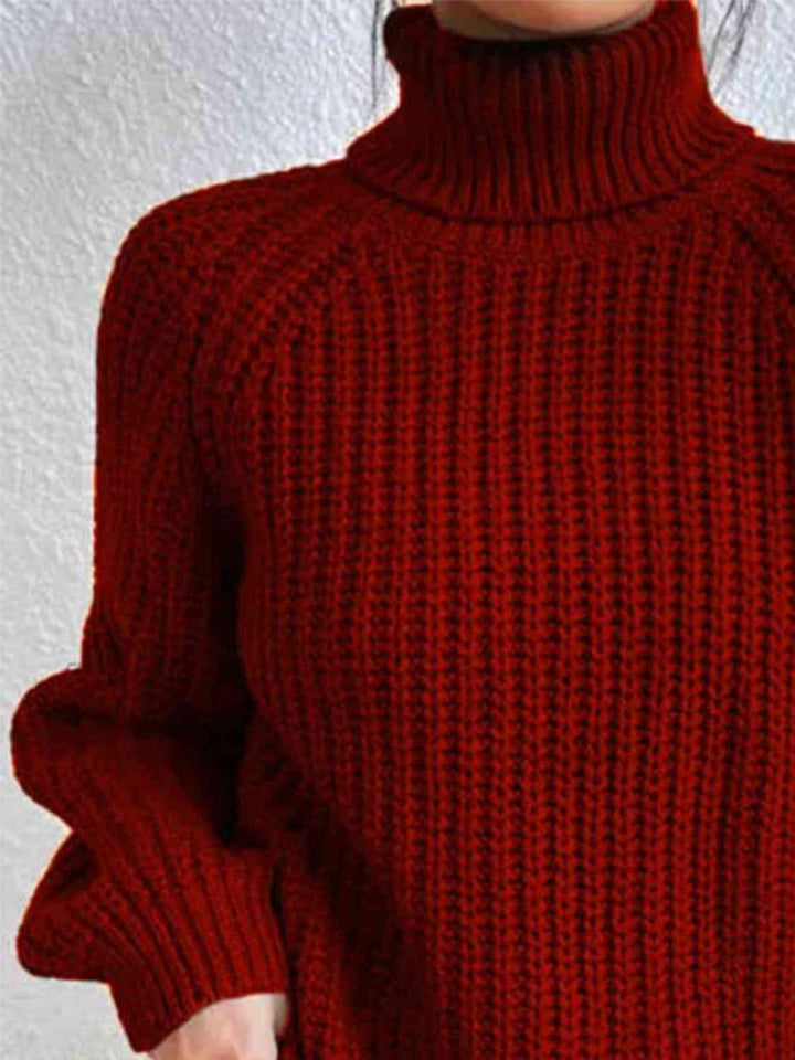 Pull Fendu À Col Roulé En Maille Côtelée Pour Femmes – Tricot Chic Automne/Hiver