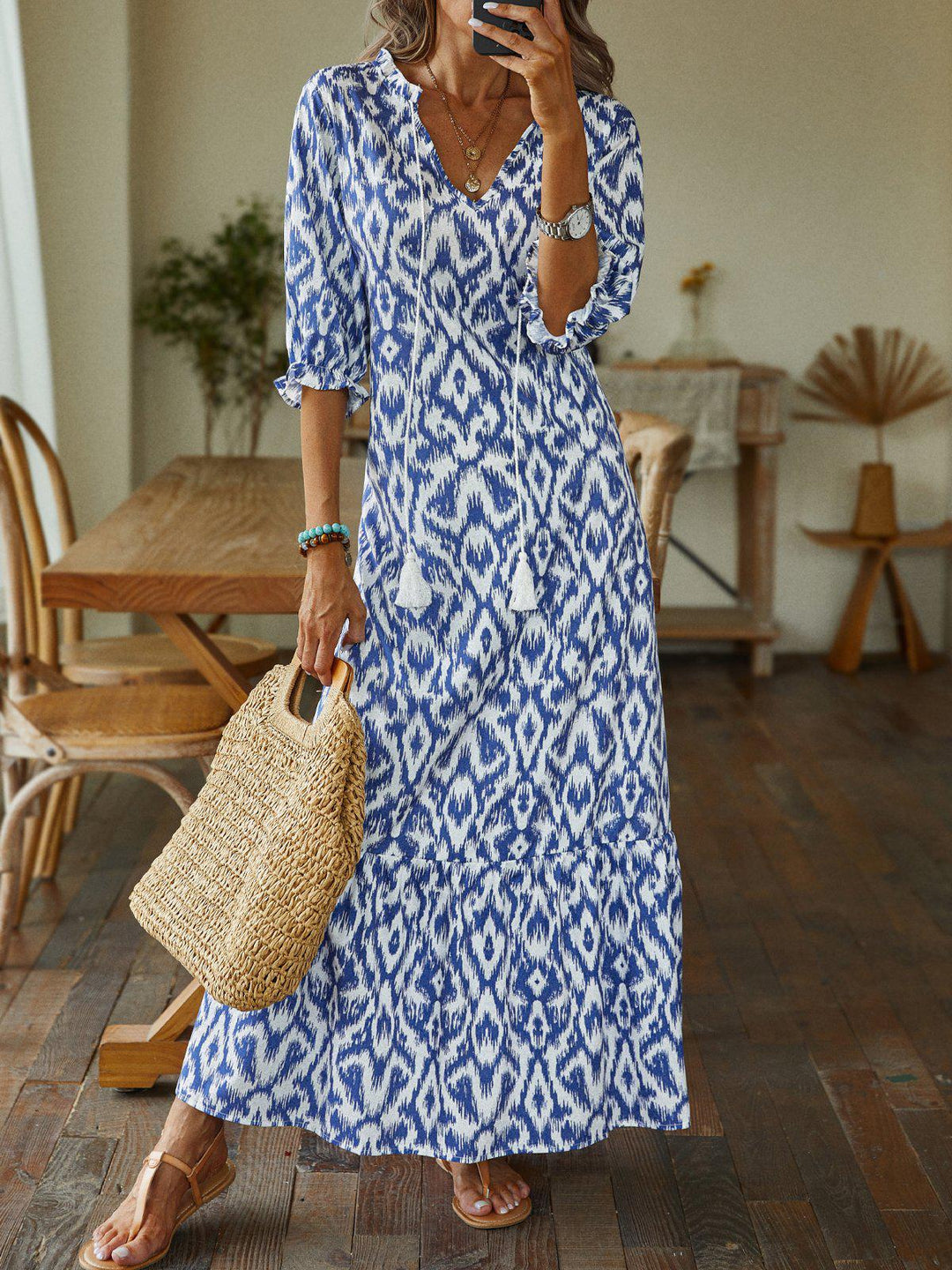 Robe Riviera Bohème – Bleu et Blanc & Coupe Fluide d’Été