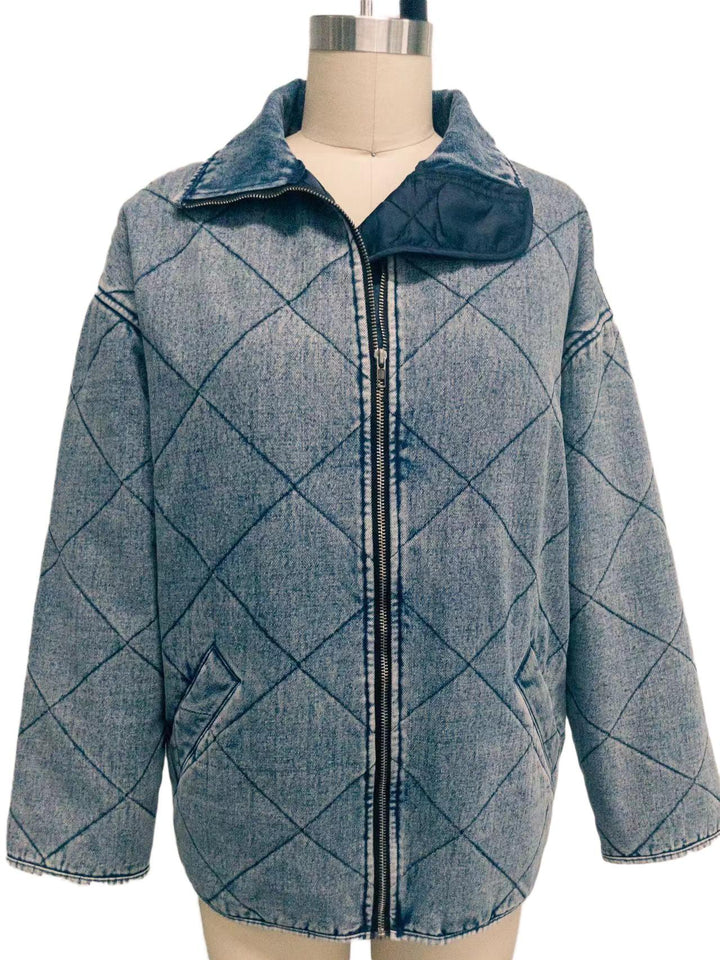 Veste Matelassée en Denim | Coupe Ample | Style Décontracté et Moderne